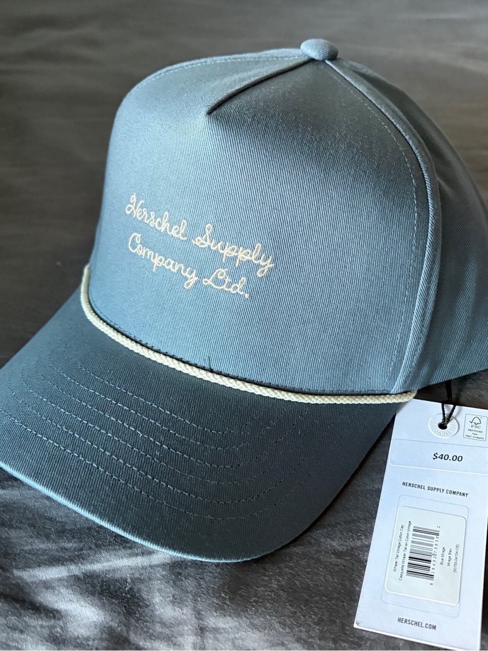 Herschel Supply Company Blue Trucker Hat with Cream Rope Trim - New with Tags